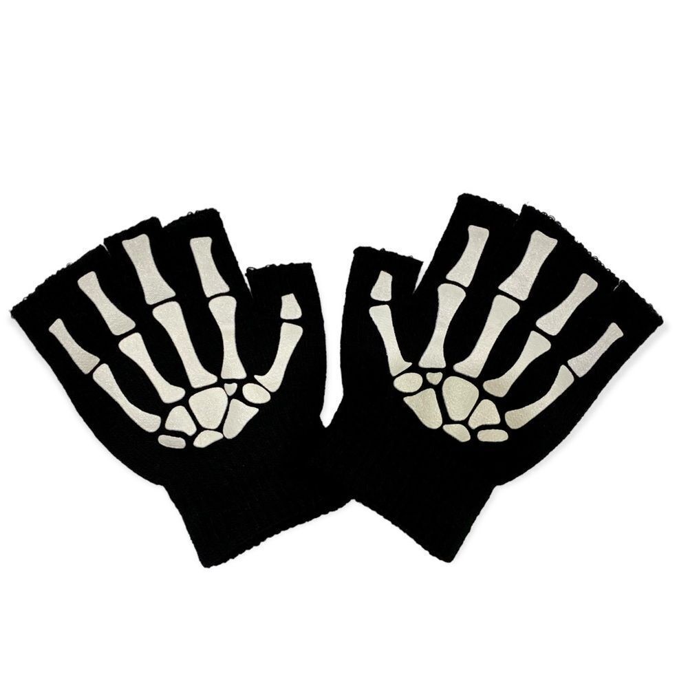 Gothic Glow In The Dark Skeleton Fingers Black Knit Shirt Cover Gloves NEW